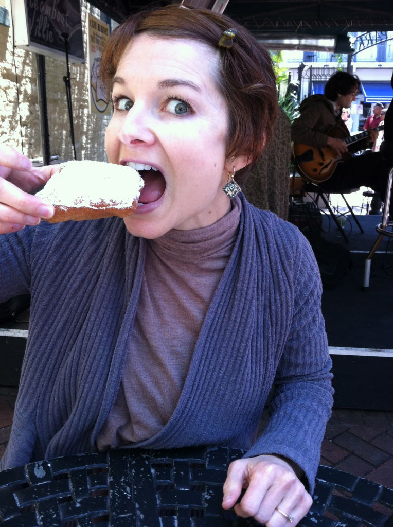 eat whatever you want Marcey inhaling a beignet